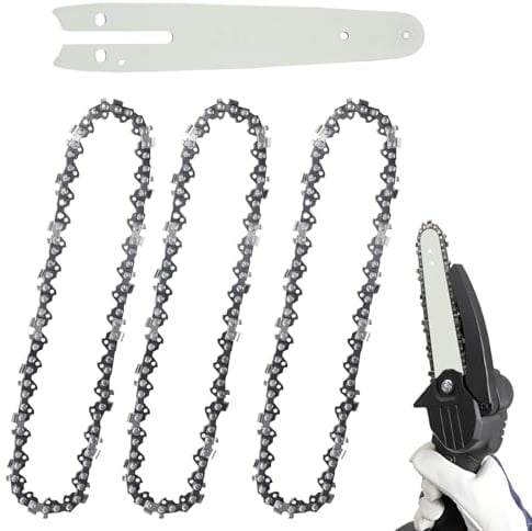 3St 6 Zoll Kettensägenketten mit Ersatz Sägekettenschiene, Mini Kettensäge Kette Stahl Kettensägeblattkette für Mini Kettensägen Baumschneiden (37 Antriebsglieder)