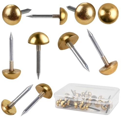 Worldity 30Pcs Retro Solid Brass Tacks, 1/2 Upholstery Nails for Furniture, Decorative Wood & Carpet Tacks