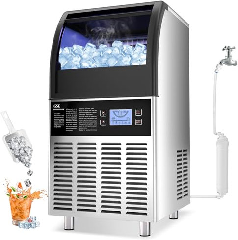 GSE Commercial Ice Machine, Ice Maker Machine,45KG/24H, 12kg Ice Storage, Stainless Steel Ice Cube Maker with Digital Control Refrigeration, Auto Clean Ice Making Machine for Bar/Kitchen/Office/Home