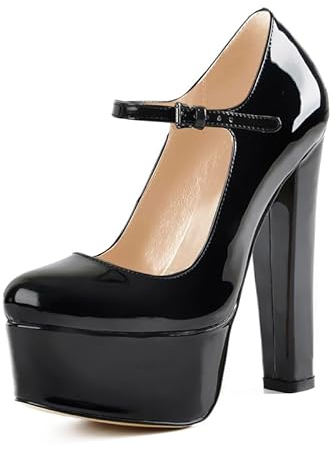MissHeel Mary Jane Plateauschuhe mit Blockabsatz Plateau Pumps High Heels Schwarz EU 44