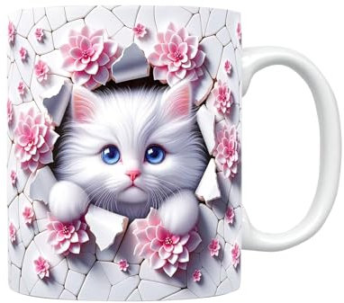 Liemuao Tasse en Céramique 325 ml, Tasse à Café 3D Mug Mignon Chat, Tasse Mug Cadeau Frère Anniversaire Créative Tasse de Chaton 3D pour amies ou à offrir a la famille (A)