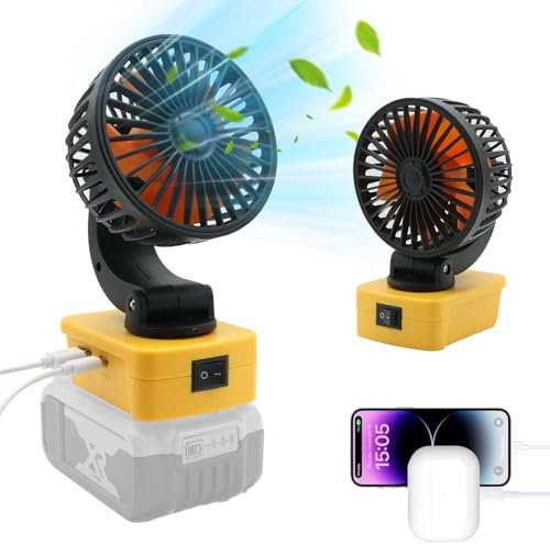 Akocire Compatible with Dewalt 18V Battery Portable Fan, Cordless Work Fan with USB & Type-C Charging Ports and Low Voltage Protection for Indoor Outdoor Camping Travel