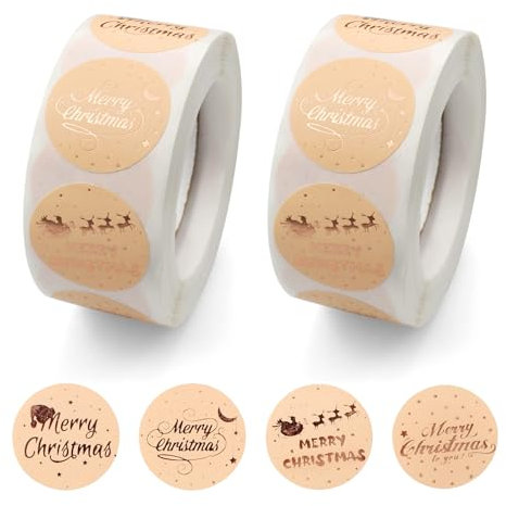 milaosk 1000 Stück Aufkleber Weihnachten Rolle,Merry Christmas Sticker Runde Weihnachtsgeschenke Dekoration Etiketten Goldgeprägte Weihnachtsaufkleber 25mm für DIY Grußkarten,Pakete,Bonbontüten