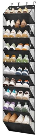 Glorlliant 10 Layers Over Door Shoe Storage Organizer, Large Deep Pockets, Hanging Shoe Rack With 4 Metal Hooks, Hanging Shoe Storage Organiser Fits 20 Pairs, Over Door Shoe Rack Shoe Holder for Door