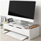 Monitorständer aus Holz mit Schublade, 2 Ebenen, Schreibtisch-Organizer für Computer, Flachbildfernseher und weiße Schranktür, platzsparender Schreibtischständer