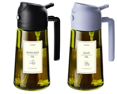 TrendPlain Spray Huile Cuisine 470ml – Vaporisateur Huile Air Fryer 2-en-1 pour Cuisson, Salades, Vinaigre et Accessoire Cuisine avec Stickers, Protection Contre la Lumière - Noir & Pervenche
