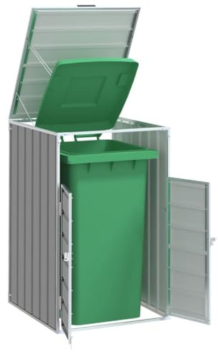 Xichuzi Mülltonnenbox für 1 Tonne Grau 72x81x115 cm Stahl, Mülltonnenverkleidung, Gartenbox, Gartenschrank, Geräteschrank, Mülltonnenschrank - 4006172