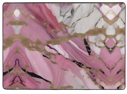 Carpet Tapis décoratif à motif marbré rose et blanc pour salon, bureau, table basse, lit, balcon - 203,2 x 147,3 cm
