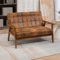 LIFEISLE Vintage Sofa Stuhl, Lounge Sessel mit Holzrahmen, 114cm Kleine Couch für Wohnzimmer Schlafzimmer Büro Wohnung, Mini Sofa Mikrowildleder Kaffe