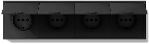 BSEEDLIFE Schuko Steckdose mit Wasserdichter Abdeckung, Unterputz EU-Standard Einbausteckdose, Wandsteckdose 16Amp mit PC Rahmen, 80 * 290mm inzelsteckdose mit Krallen, 4 Fach Schwarz