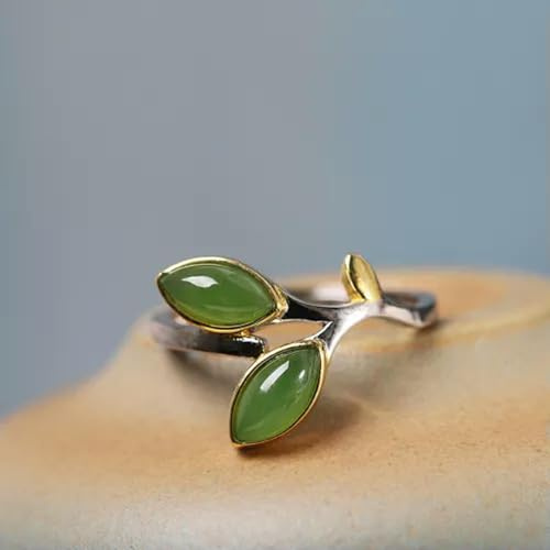 Echter 925 Silber Band Damen Jade Jaspis Blatt Ring