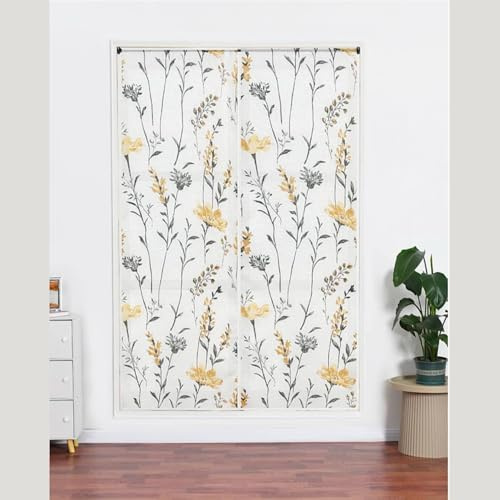 Generico Lino Tende Tendine Finestre a Pannello Trasparente Adatte per Porte Balcone Soggiorno Camera da Letto Cucina (Giallo, 60x240cm 2 Pannelli)