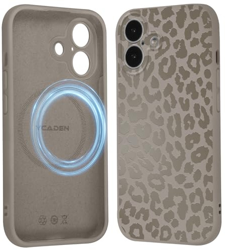 Saqmkil Handyhülle für iPhone 16 Hülle für Magsafe mit Leopard Muster | Aesthetic Braun Leo Motiv Mädchen Design Magnetische Case, Weich Flüssigem Silikon Stoßfeste Schutzhülle Cover 6,1
