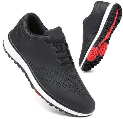 clofab Golfschuhe Herren Sneaker Extra Weit Walking Schuhe Breit Golfschuhe Herren Atmungsaktiv Trainingsschuh für Golf Sport Weiß Schwarz