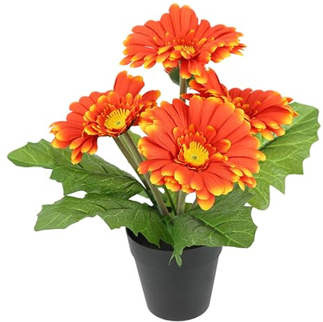 Künstliche Gerbera im Topf 28cm Blume Deko Dekoblume Dekopflanze Frühjahr Frühlingsblüher Kunstblume Kunstpflanze Pflanze Margeriten Seidenblume Strauch Busch Zimmerpflanze