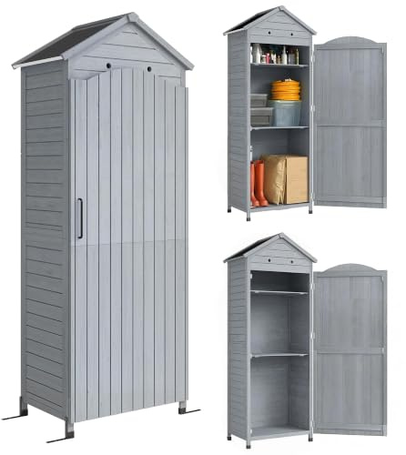 Outsunny Armoire de Jardin Extra Haute Remise à Outils 85x58x213cm Gris | Étagère réglable, porte magnétique, toit galvanisé, ventilation, anti-basculement, cabane pour terrasse et jardin