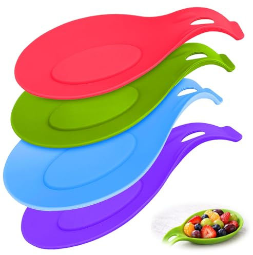 Silicone Spoon Rest 4-Pack, Multi-Color Utensil Holder for Stove Top & Countertop, Kitchen Organiser for Spatulas, Ladles and Spoons