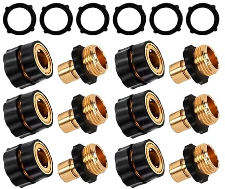 Water Hose Quick Connect Fittings, 12 Piece Nickel Plated Brass Garden Hose Connector Set Heavy Duty Leak Resistant Quick Release Adapter for Car Wash Irrigation Outdoor Faucet Sprinkler Home Use