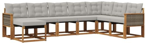 vidaXL Outdoor-Sofagarnitur mit Kissen 8 pcs Natur und Hellgrau, Garten Sofa, modernes Ecksofa, Robustes Sitzmöbel, Möbel für Terrasse, gemütliche Lounge