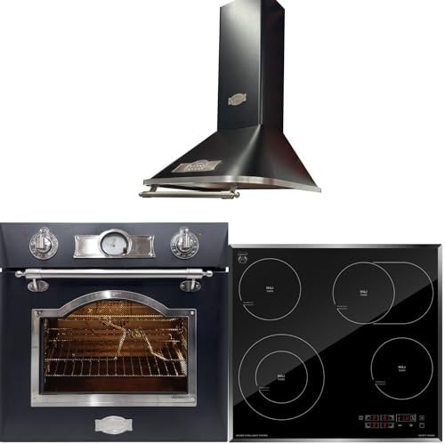 Kaiser Backofen Set 60cm Empire EH 6355 Sil+KCT 6115 F+A 6315 Em Sil • Einbau Herd Set Retro Vintage • Backofen 67L • Glaskeramik Kochfeld Hi-Light 4 Zonen • Abzugshaube • Nostalgie Design Küche Set