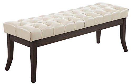 CLP Sitzbank Ramses Mit Polsterung Und Kunstlederbezug I Holzbank Mit 46 cm Sitzhöhe | Farbe Creme Größe 120 cm