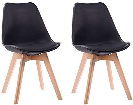 Happy Garden Lot de 2 chaises de Salle à Manger Style scandinaves Nora Noires avec Coussin, chaises de Cuisine, chaises rembourrées, Pieds en Bois de hêtre Massif