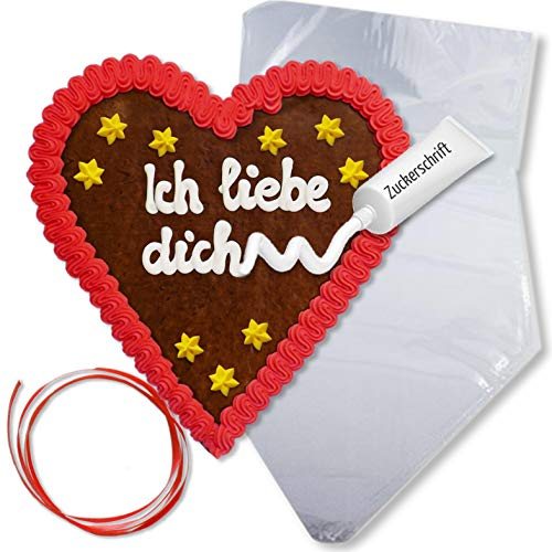 Lebkuchenherz Rohling selber Beschriften - Set mit weihnachtlicher Deko - selbst gemachte Geschenke für Weihnachten zum selber machen Idee für Wichtelgeschenk von LEBKUCHEN WELT