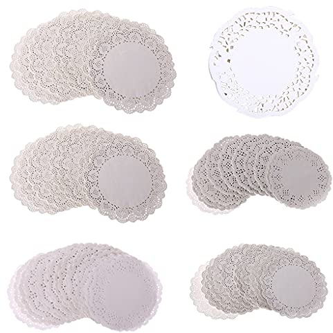 LLLucky 200 Pcs De Mariage Dentelle Ronde Papier Napperon Parti Cake Emballage Papier Pad Desserts Affichage Napperons sous-Verres 3.5 Pouces
