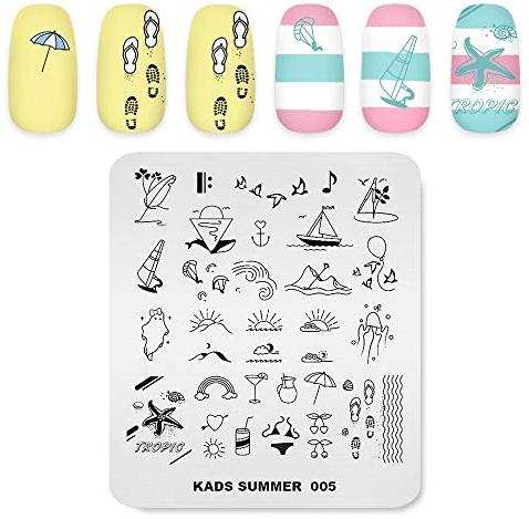 Nagel Stempelplatte Sommer Thema Bild Druck Design Vorlagen Schwimmen Strand Bikini Saft Mehrere Muster Maniküre Design Schablone DIY Nagel Kunst Stamping werkzeuge