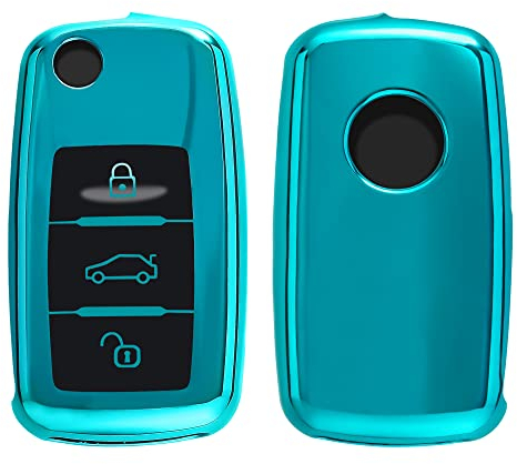 kwmobile Autoschlüssel Hülle kompatibel mit VW Skoda Seat 3-Tasten Autoschlüssel - Schlüsselhülle Silikon Cover - Hochglanz Petrol