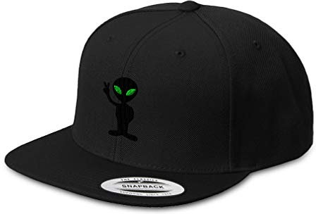 Speedy Pros Snapback Hüte für Männer & Frauen Alien Peace Zeichen und Symbol Stickerei Acryl Flat Bill Baseball Cap Schwarz Design Nur, Schwarzes Design., Einheitsgröße