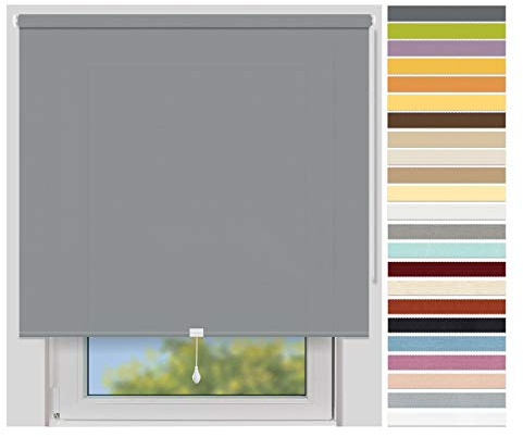 EFIXS Sichtschutzrollo Mittelzug Medium - Rollos nach Maß - 25 mm - Stoffbreite bis 180 cm, Höhe bis 240 cm - Hier: bis 80 cm x 150 cm (BxH) - grau (10686) - lichtdurchlässig, Springrollo