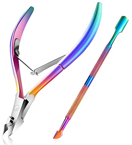 Nagelhautzange mit Nagelhautschieber, Easkep Dead Skin Remover Scherenzange Langlebige, Professioneller Nagelhautentferner Edelstahl (regenbogenfarben)