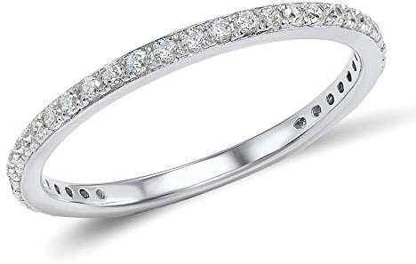 namana Schmaler Sterling Silber Ring für Damen. Bandring mit Zirkonia-Edelsteinen. 925 Sterlingsilber Ringe für Frauen mit Zirkonia Steinen. Ring Größe 60