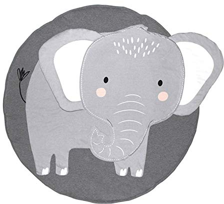 Tubayia Waschbar Spielmatte Baby Kinder Krabbeldecke Runde Teppich für Schlafzimmer, Kinderzimmer (Elefanten)