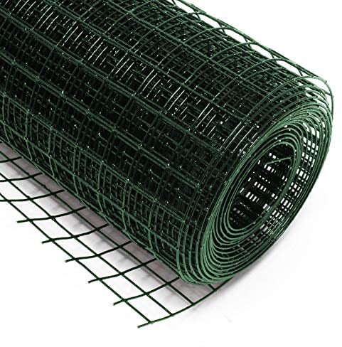 Malla de alambre cuadrada 12x12mm de color verde, rollo 5m y altura 50cm, de acero galvanizado