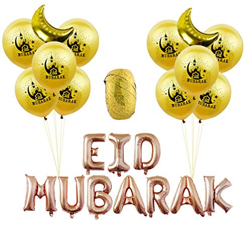 Toddmomy 23Pcs Eid Mubarak Luftballons Set Kurze Aluminium Folie Ballons Latex Ballons Ramadan Dekorationen für Home Party Lieferant (Rose Gold)