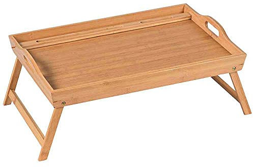 BAKAJI Vassoio Colazione Letto Divano Pieghevole in legno di Bambù Tavolino con Supporto Porta Tablet Smartphone PC Gambe e Manici Dimensione 55 x 35 x 25 cm Colore Bamboo Naturale