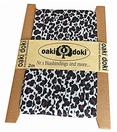 Sandras-Bastelladen Schrägband/Einfassband Baumwolle mit Punkte Muster gefalzt 2m x 20mm 9018-Leopard
