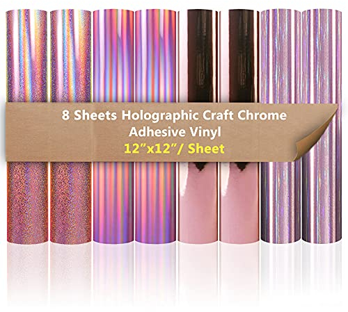 Heinaroman 8 Pezzi Fogli Adesivi in Vinile Oro Rosa - 4 Colori Permanente Fogli di Vinile Autoadesivo 30,5x30,5cm (Metallo, Spazzolato, Olografico, Flash Olografico, 2 Fogli per Colore)