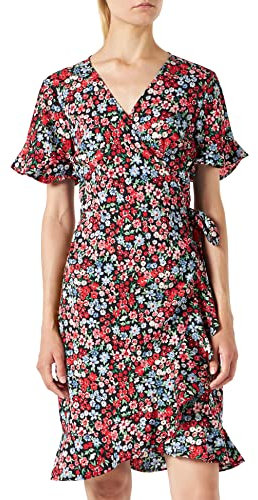 Only Femme Onlolivia S/S Wrap Dress Wvn Noos Robe, Noir/Aop : Red Shore Flower, 38 EU