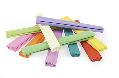 Gimboo - 10 rollos de papel crepé pastel de 25 x 200 cm surtidos/cinta de crepé, ideal para hobbies creativos, 1 paquete - 10 rollos/colores surtidos