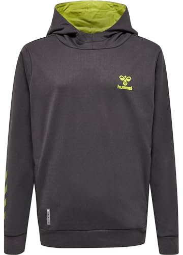 hummel Unisex Kinder Hmloffgrid Cotton Hoodie Kids Hooded Sweatshirt, Forged Iron/Dark Citron, 116 EU