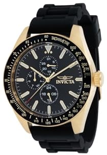 INVICTA Aviator 38404 Herren-Armbanduhr – wasserdicht – Analog – Quarzuhrwerk – Edelstahl mit schwarzem Zifferblatt – 45 mm