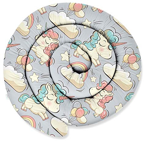 ekm trade XL 155 cm Bettschlange für Allergiker Bettkissen Stillkissen Bettrolle Zierkissen Bettumrandung Schlange Handmade 100% Baumwolle (37 – Einhörner und Regenbögen, 155 cm)
