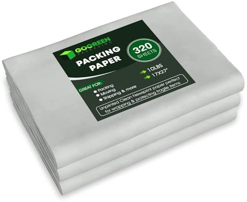 Newsprint Packing Paper - 320 Sheets -10lb - 17X27 for Moving & Storage needs, & wrapping glasses & dishes - made in USA