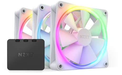 NZXT F120 RGB Fans - RF-R12TF-W1 - Advanced Lighting Customization - Whisper Quiet Cooling - Triple Fan & Controller INCLUDED) - 120mm Fan - White