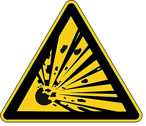 Aufkleber Warnzeichen Warnung vor explosionsgefährlichen Stoffen · 50 x 43 mm | 100 x 87 mm | 150 x 130 mm | 200 x 174 mm · 10 Stück (50 x 43 mm)