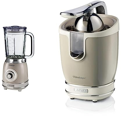 Ariete Mixeur en Verre Vintage 583, Blender Multifonctionnel avec 4 Lames, 4 Vitesses + Impulsion, Fonction Broyeur de Glace & Vintage 413 Presse Agrumes, Presse Agrumes