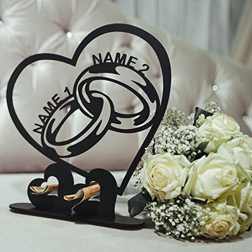 Geldgeschenk Herzen Ringe Partner Geschenke mit Namen mit Personalisierung - Hochzeitsgeschenk - brautpaar - Jubiläum - Verlobung - Hochzeit - Geschenkideen - zum Jahrestag - Tischdeko - in 13 Farben